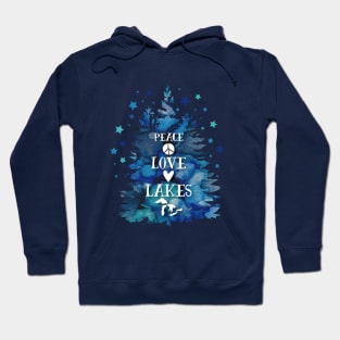 Great Lakes - Peace Love Lakes Heart and Starry Night Original Art Hoodie